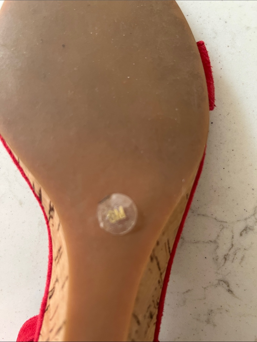 Tory Burch Red Suede Ankle-Strap Cork Wedge Sandal - Picture 2 of 8